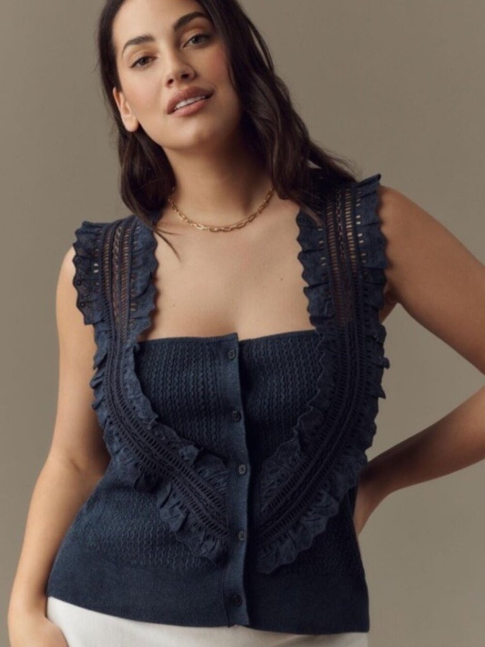 NEW Pilcro Anthropologie $128 Crafted Bib Sweater Tank Top Button Stretch Blue